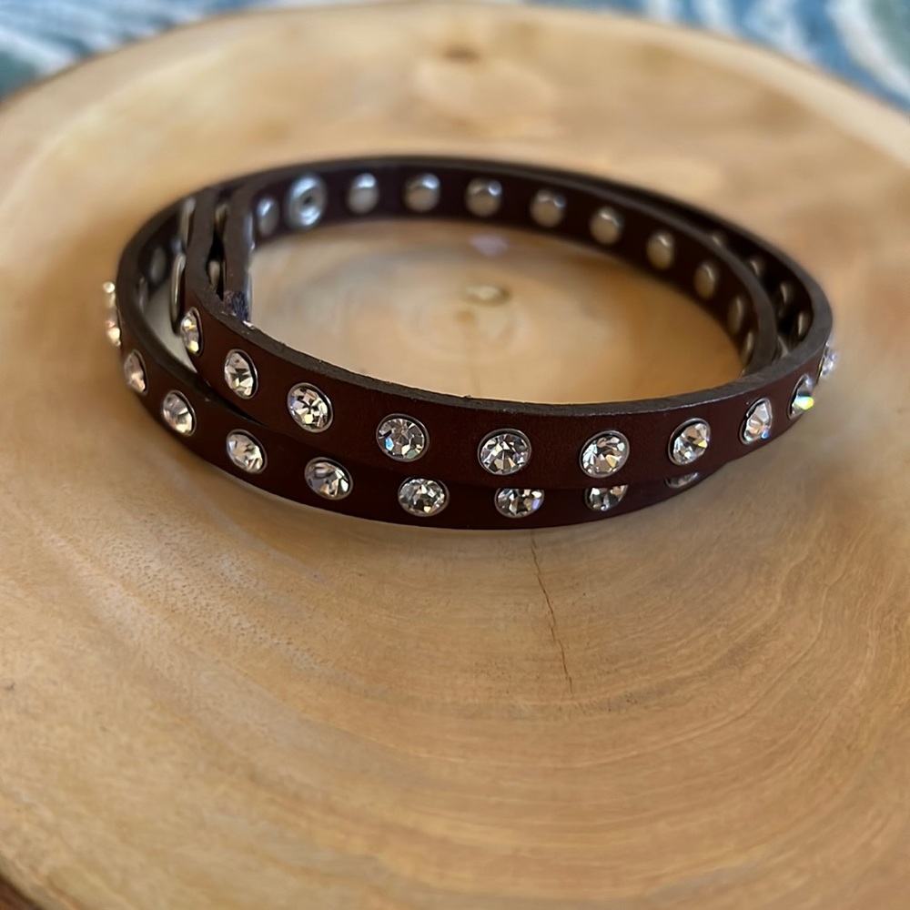 Leather and Swarovski Crystal wrap bracelet